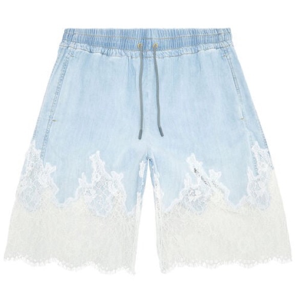 Diesel Pants - Diesel Light Blue Denim Shorts with White Lace Trim